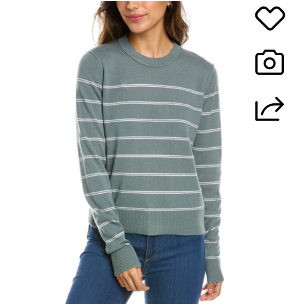 VINCE Light Green Wool Striped Crewneck Sweater